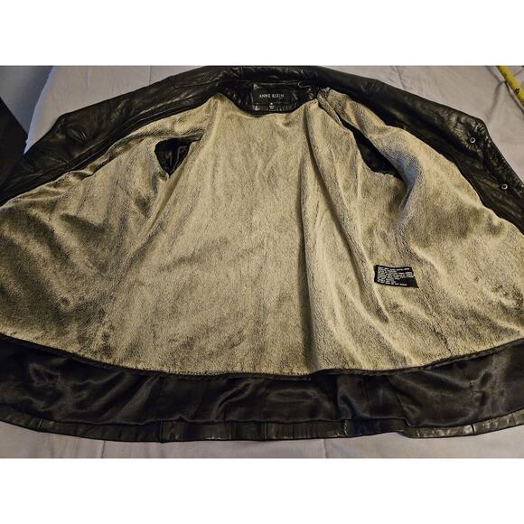 Anne‎ Klein Soft Leather Blazer Jacket Womens Medium Black Quilt Accent Pockets - Picture 8 of 10